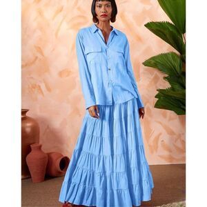 Erika Peña Anthropologie ANA Tiered Ruffle Boho Maxi skirt and Matching Shirt lo